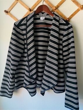 Dress Barn Black and White Striped Open Cardigan